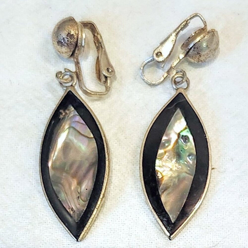 Vintage silver and abalone drop earrings